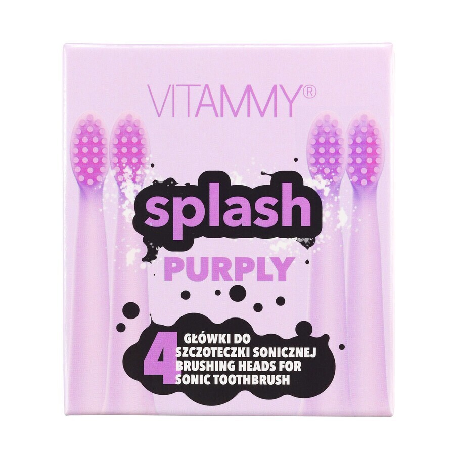 Vitammy Splash, sonische tandenborstel tips voor kinderen, paars, vanaf 8 jaar, 4 stuks