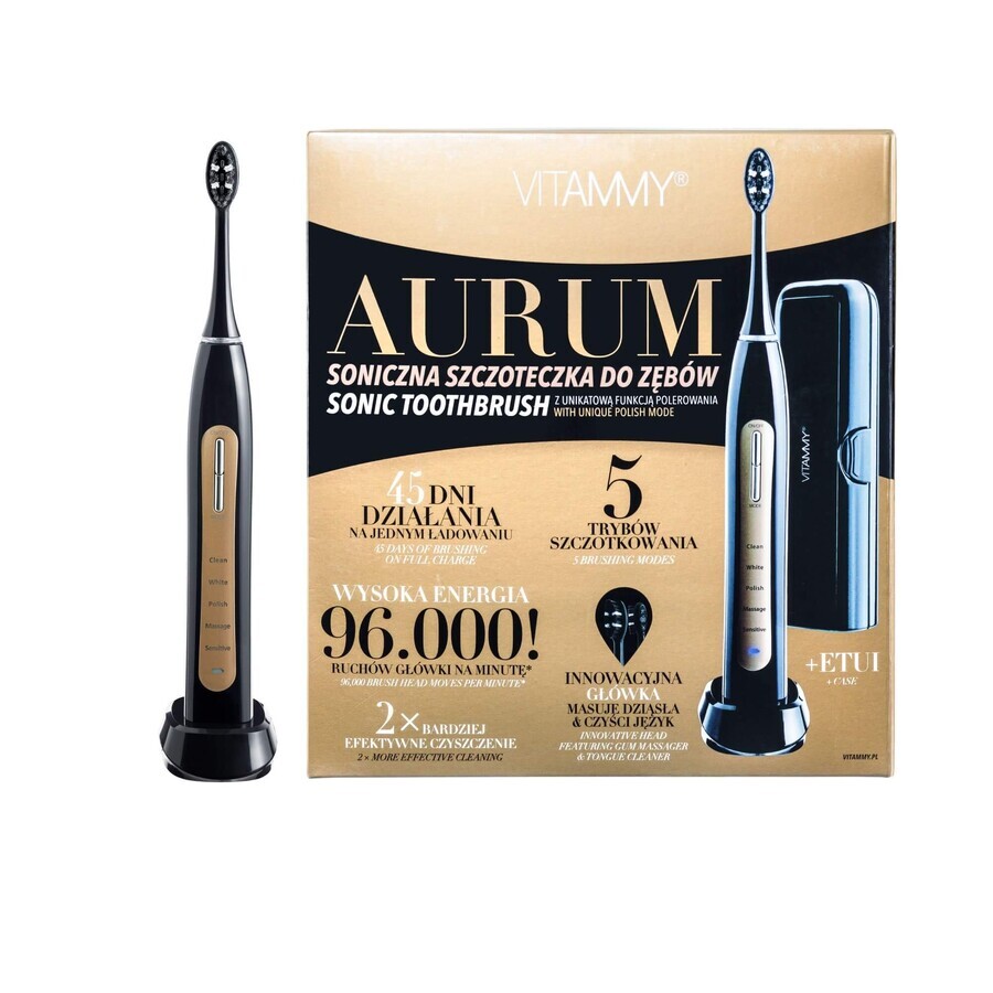 Vitammy Aurum Black, spazzolino sonico, nero + custodia, 1 pezzo