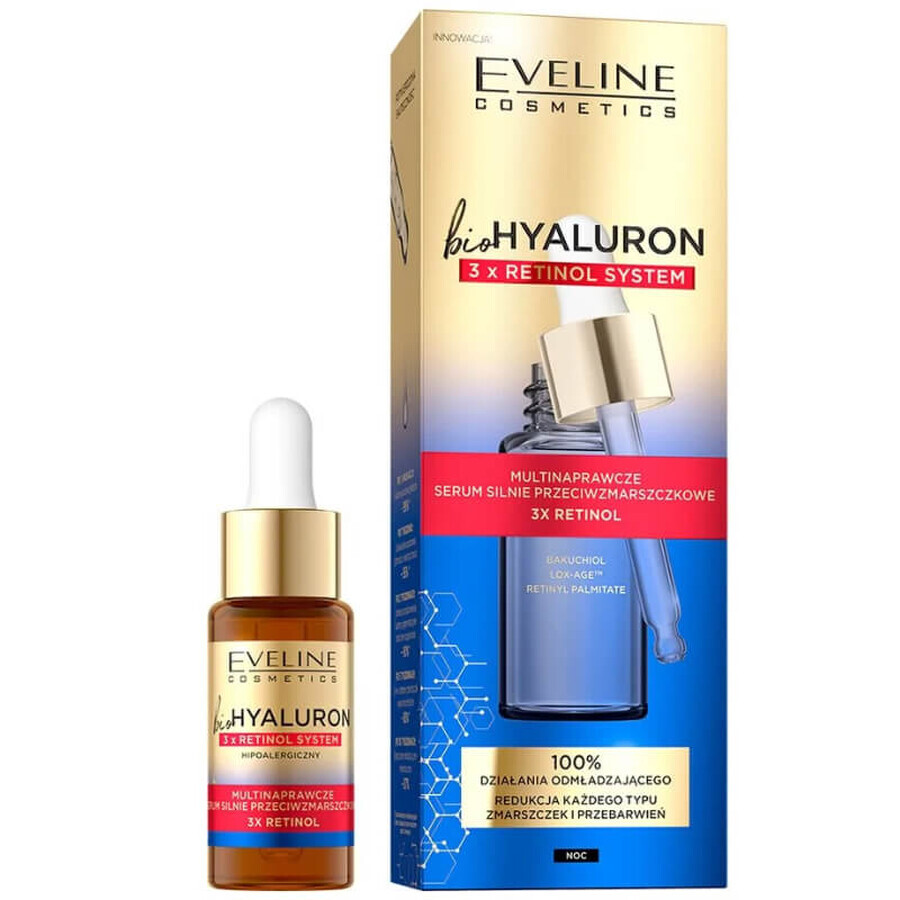 Eveline Cosmetics Bio Hyaluron 3 x Retinolo, Siero antirughe multiforme, per la notte, 18 ml