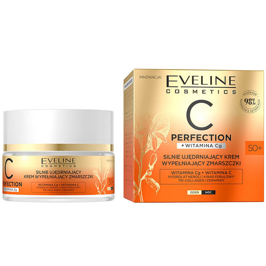 Eveline Cosmetics C-Perfection 50+, crème de comblement des rides hautement raffermissante pour le visage, jour et nuit, 50 ml