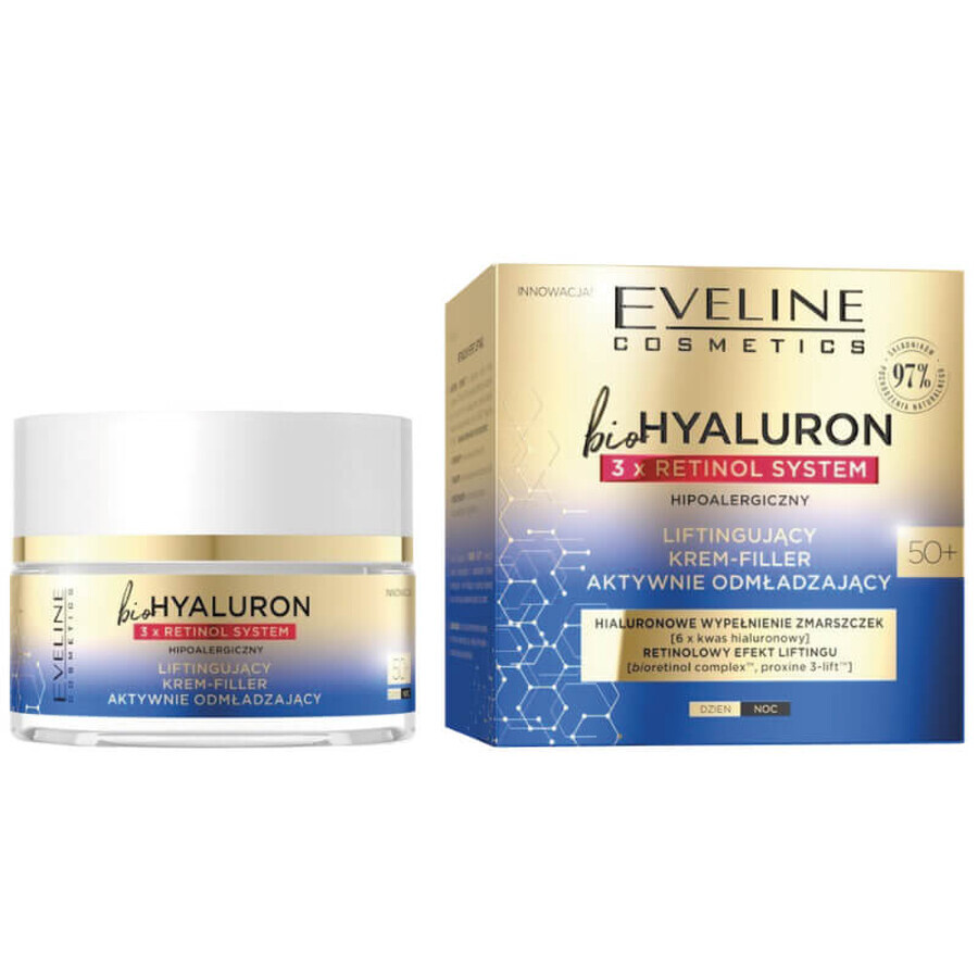 Eveline Cosmetics Bio Hyaluron 3 x Retinol System 50+, Lifting-Gesichtscreme, aktiv verjüngend, 50 ml