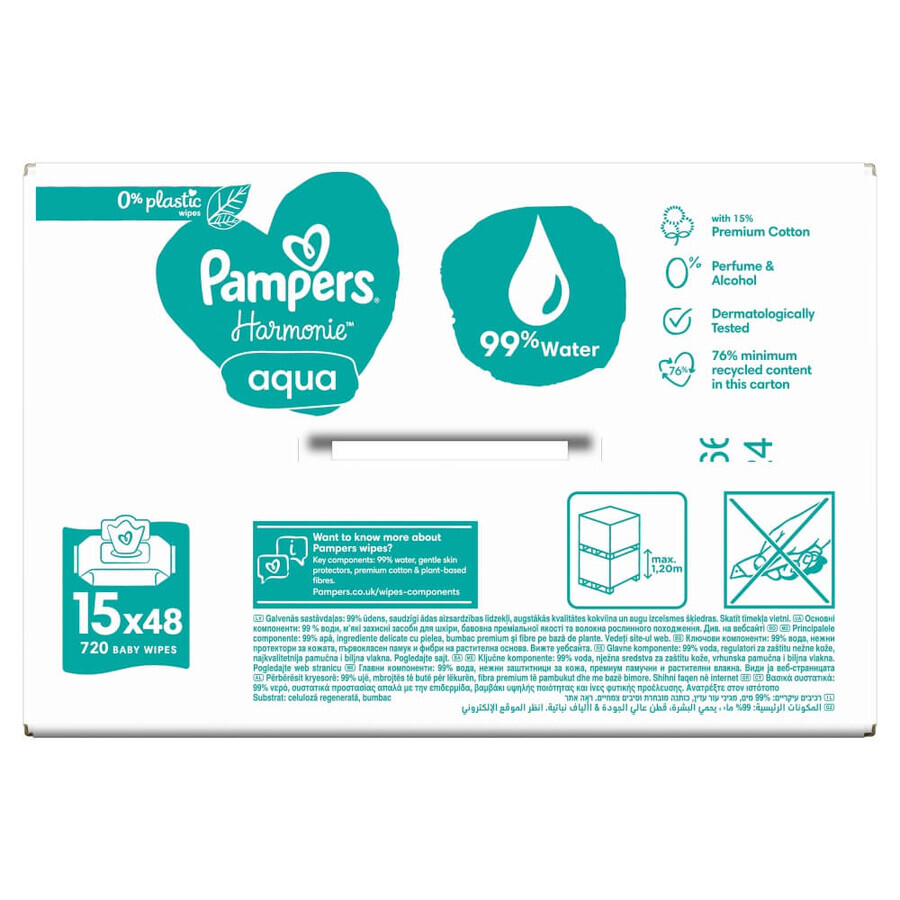 Pampers Harmonie Aqua, salviette umidificate, 15 x 48 pz.