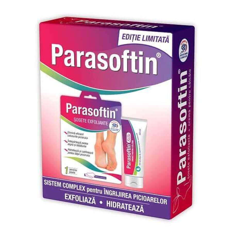 Confezione Calzini esfolianti Parasoftin, 1 paio + Crema Tallone Parasoftin Seta, 50ml, Crushed