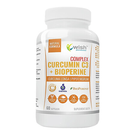 Wish Curcumin C3 + Bioperine Complex, curcumine et pipérine, 60 gélules