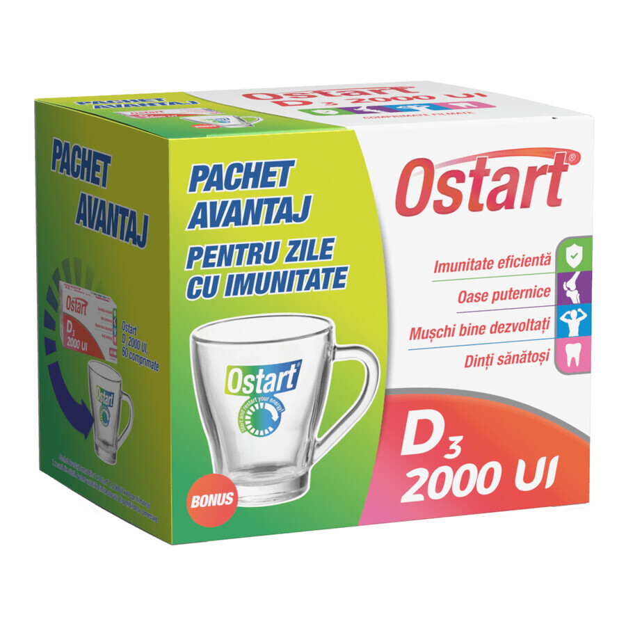 Confezione Ostart D3 2000UI, 60 compresse + coppetta, Fiterman