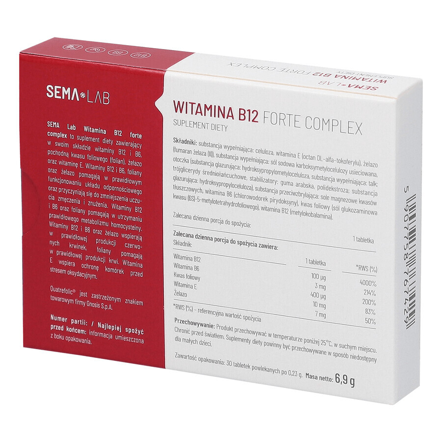 SEMA Lab Vitamina B12 Forte Complex, 30 compresse rivestite con film