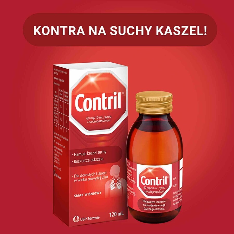 Contril 60 mg/10 ml, sciroppo per adulti e bambini sopra i 2 anni, gusto ciliegia, 120 ml