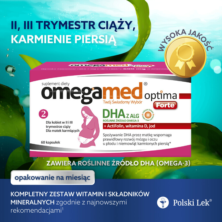 Omegamed Optima Forte DHA da alghe per donne nel secondo e terzo trimestre di gravidanza e madri che allattano, 60 capsule