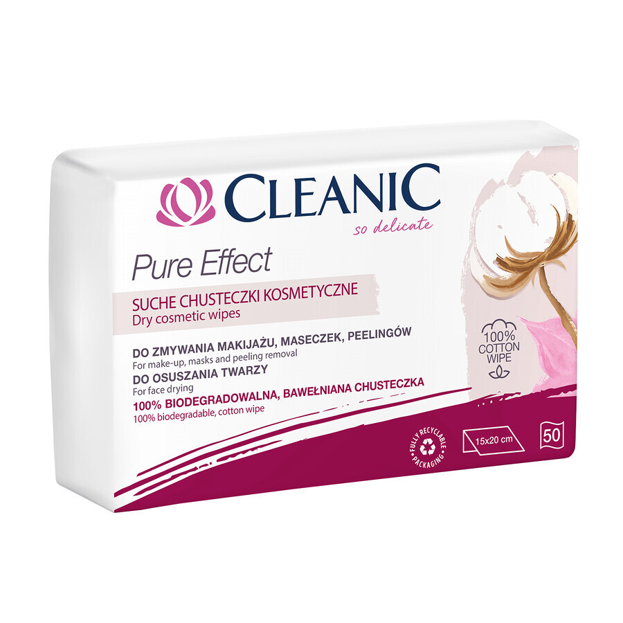 Cleanic Pure Effect, salviette cosmetiche asciutte, biodegradabili, 50 pezzi