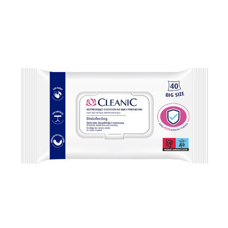 Cleanic, salviette disinfettanti per mani e superfici, 40 pz.