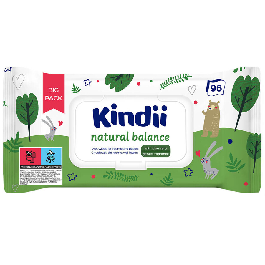 Kindii Natural Balance, salviette umidificate per neonati e bambini, 96 pezzi