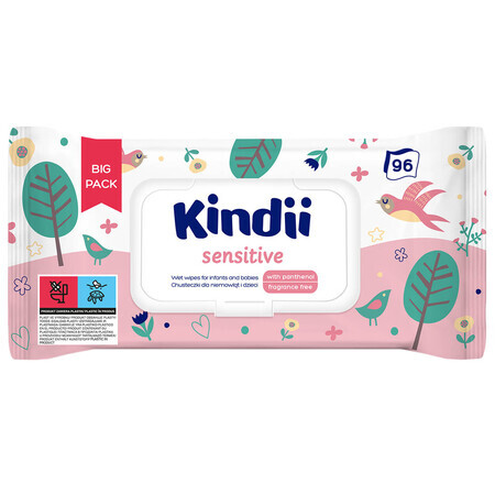 Kindii Sensitive, salviette umidificate per neonati e bambini, 96 pezzi