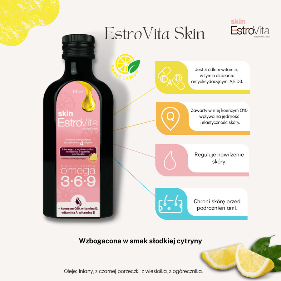 EstroVita Skin, esteri degli acidi Omega 3-6-9, aroma di limone dolce, 150 ml