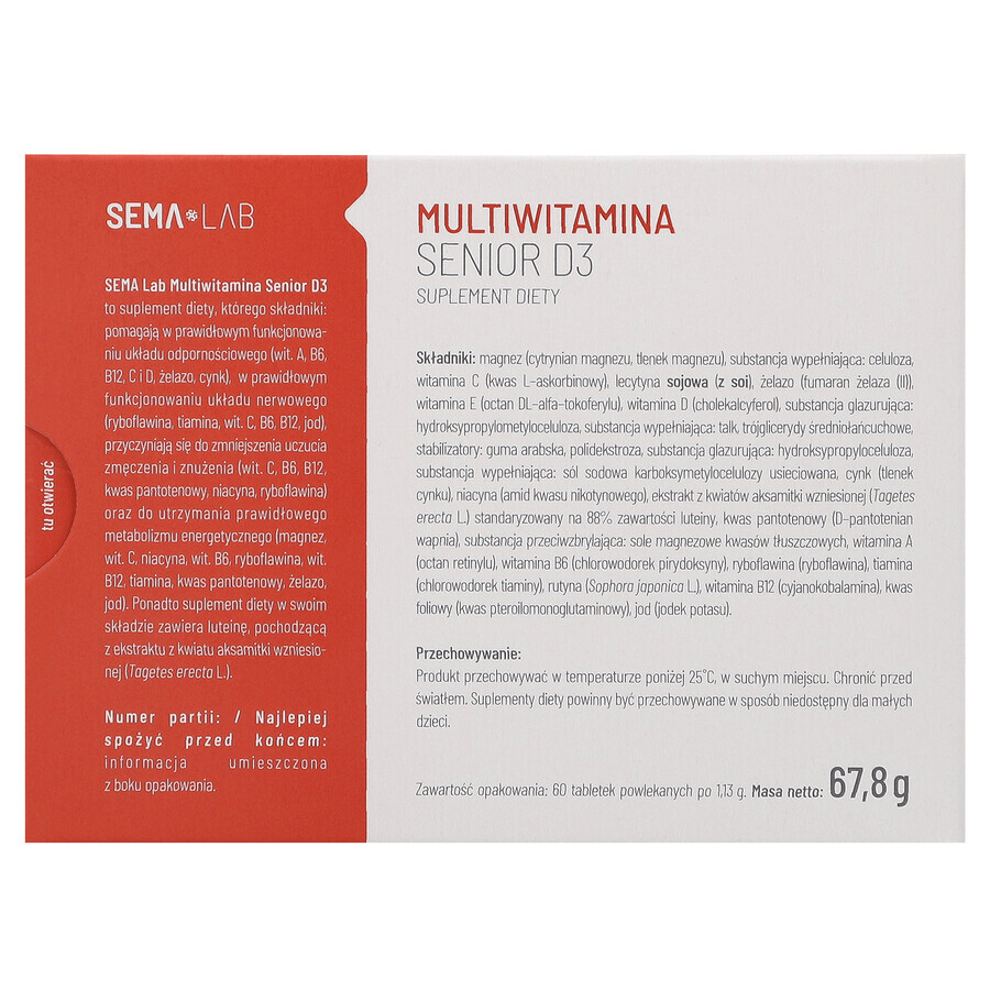 SEMA Lab Multivitamin Senior D3, 60 film-coated tablets