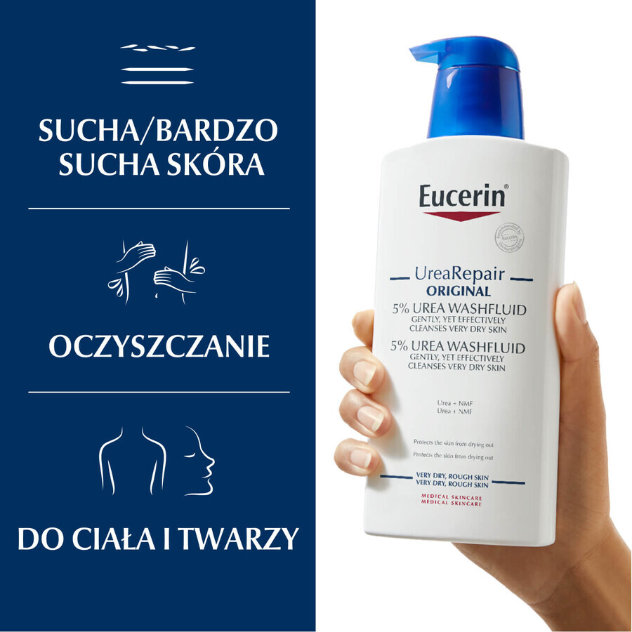 Eucerin UreaRepair Original, líquido de lavado con 5% de urea para pieles secas y muy secas, 400 ml