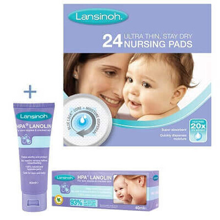 Breast Pads Package, 24 pieces + Lanolin HPA Cream, 40 ml, Lansinoh