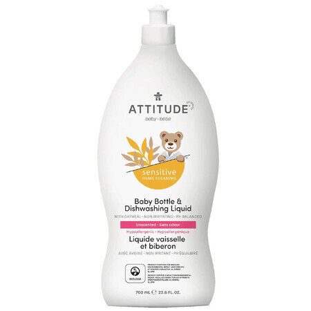 Attitude Sensitive Skin Baby, liquido naturale per biberon e lavastoviglie per bambini, 700 ml