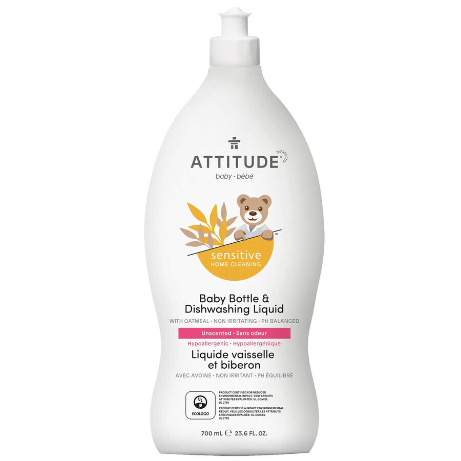 Attitude Sensitive Skin Baby, liquido naturale per biberon e lavastoviglie per bambini, 700 ml