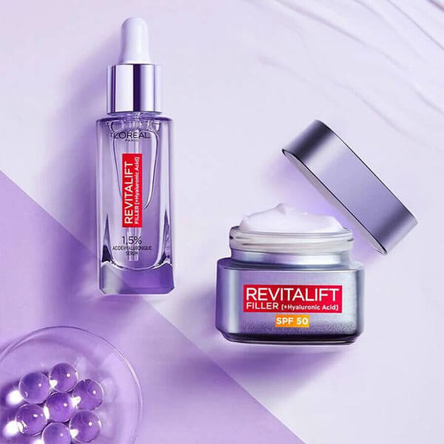 L'Oreal Revitalift Filler, crema viso anti-età intensamente riempitiva, SPF 50, da giorno, 50 ml