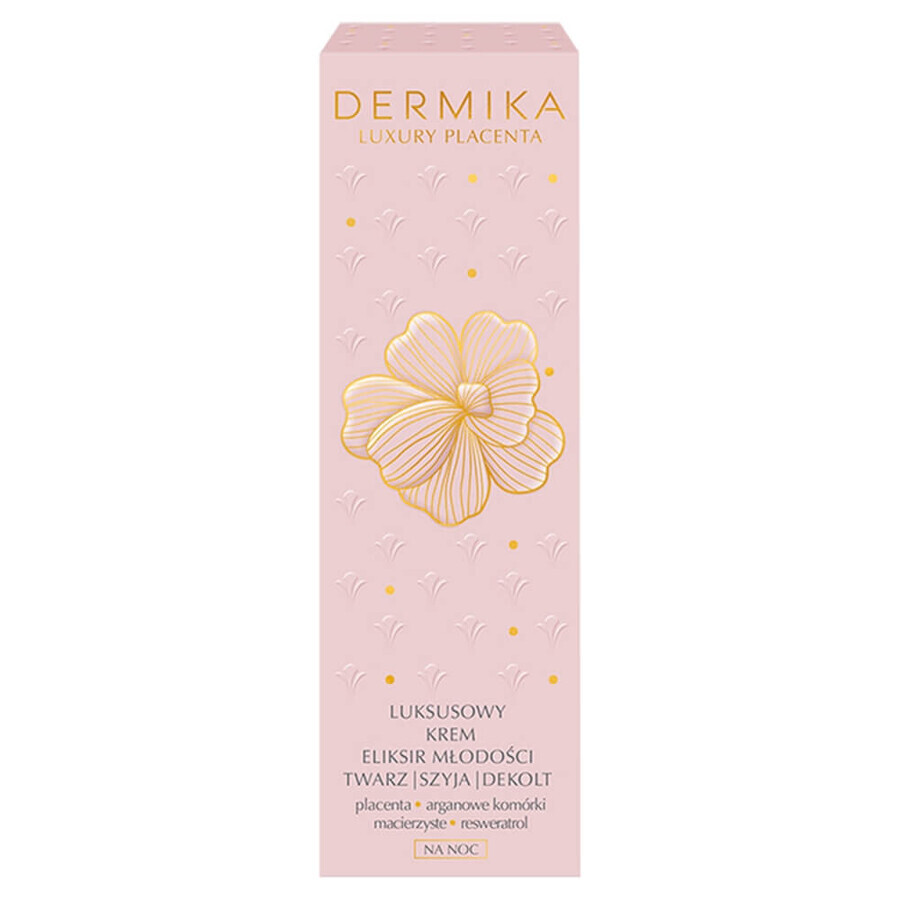 Dermika Luxury Placenta, luxury cream-elixir of youth for face, neck and décolleté, night, 50 ml