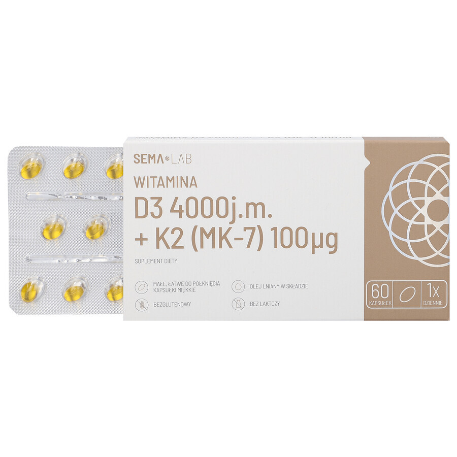 SEMA Lab Vitamin D3 4000 IU + K2 (MK-7) 100 µg, 60 soft capsules