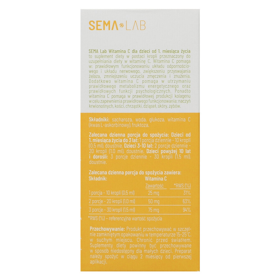 SEMA Lab Vitamina C per bambini da 1 mese, gocce, 25 ml