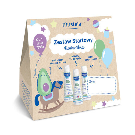 Mustela Starter Kit Neonato, latte corpo, 100 ml + gel lavante, 100 ml + acqua detergente, 100 ml