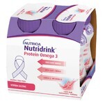 Nutridrink Protein Omega 3, preparato nutrizionale, gusto fragola e lampone, 4 x 125 ml