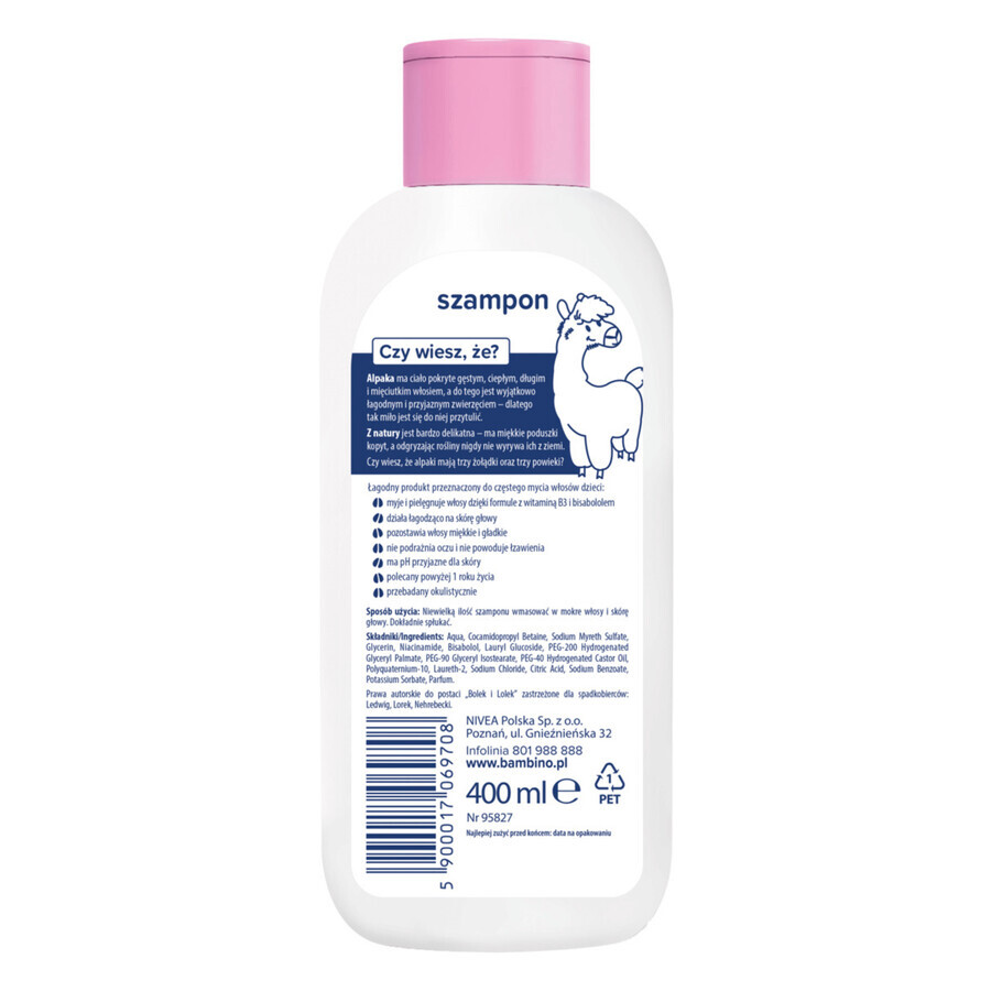 Bambino Kids, shampoo per capelli, Bolek e Lolek e alpaca, da 1 anno, 400 ml.