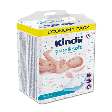 Kindii Pure &amp; Soft, assorbenti monouso per bambini, 60 cm x 40 cm, 30 pezzi