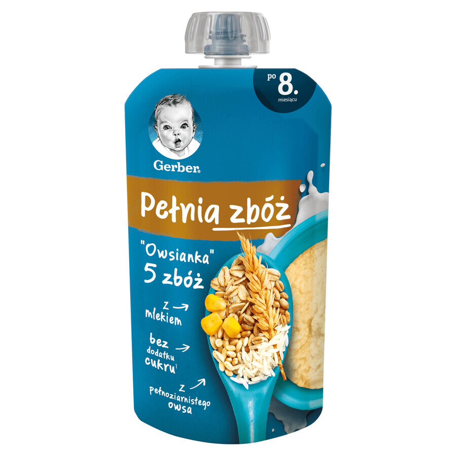 Gerber Pełnia Zbóż porridge, farina d'avena 5 cereali, con latte, dopo 8 mesi, 110 g