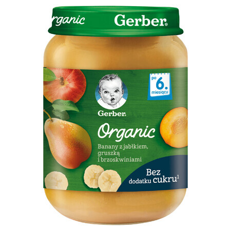 Gerber Postre Ecológico, plátanos con manzana, pera y melocotón, a partir de 6 meses, 190 g