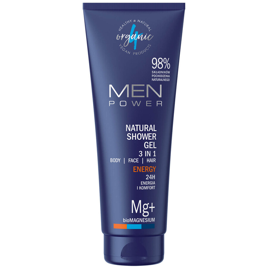 4Organic Men Power, gel doccia naturale 3in1, Energia, 250 ml