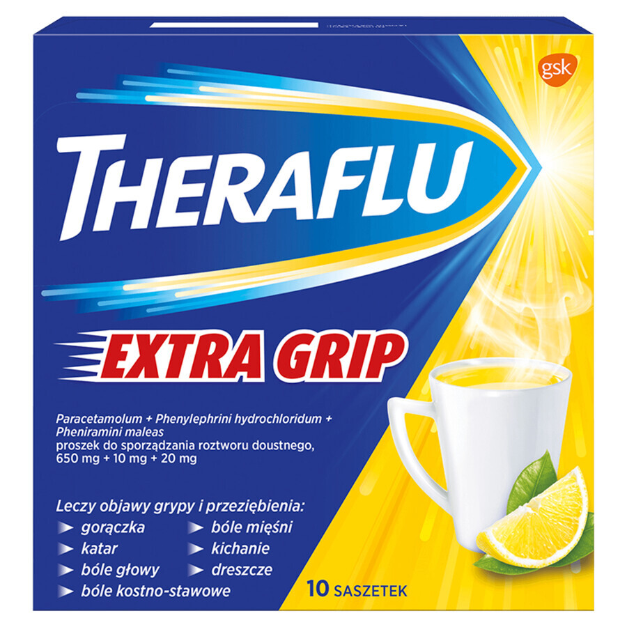 Theraflu Extra Grip 650 mg + 10 mg + 20 mg, powder for oral solution, 10 sachets