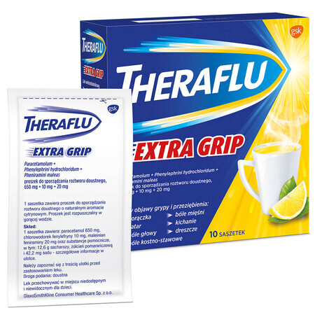 Theraflu Extra Grip 650 mg + 10 mg + 20 mg, powder for oral solution, 10 sachets