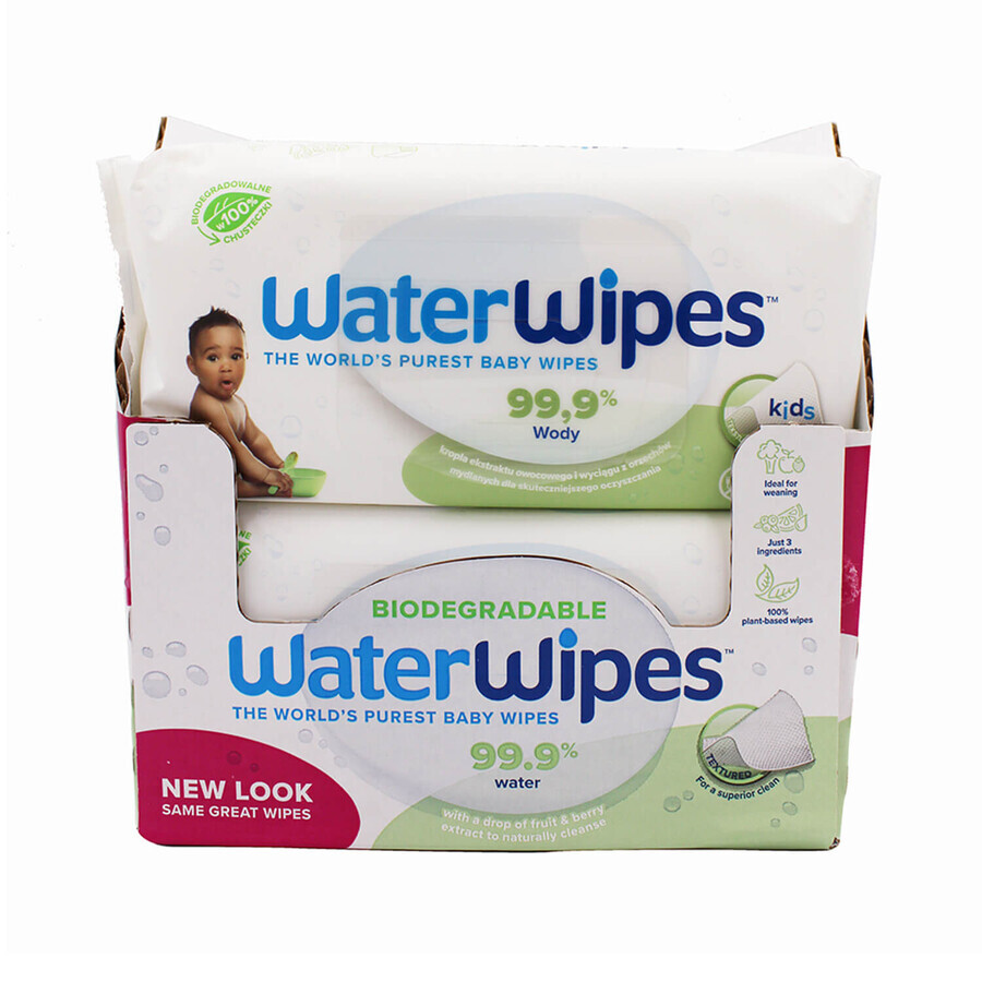 WaterWipes Soapberry Kids Bio, salviette umidificate, acqua con estratto di bacche di sapone, dalla nascita, cartone, 12 x 60 pezzi