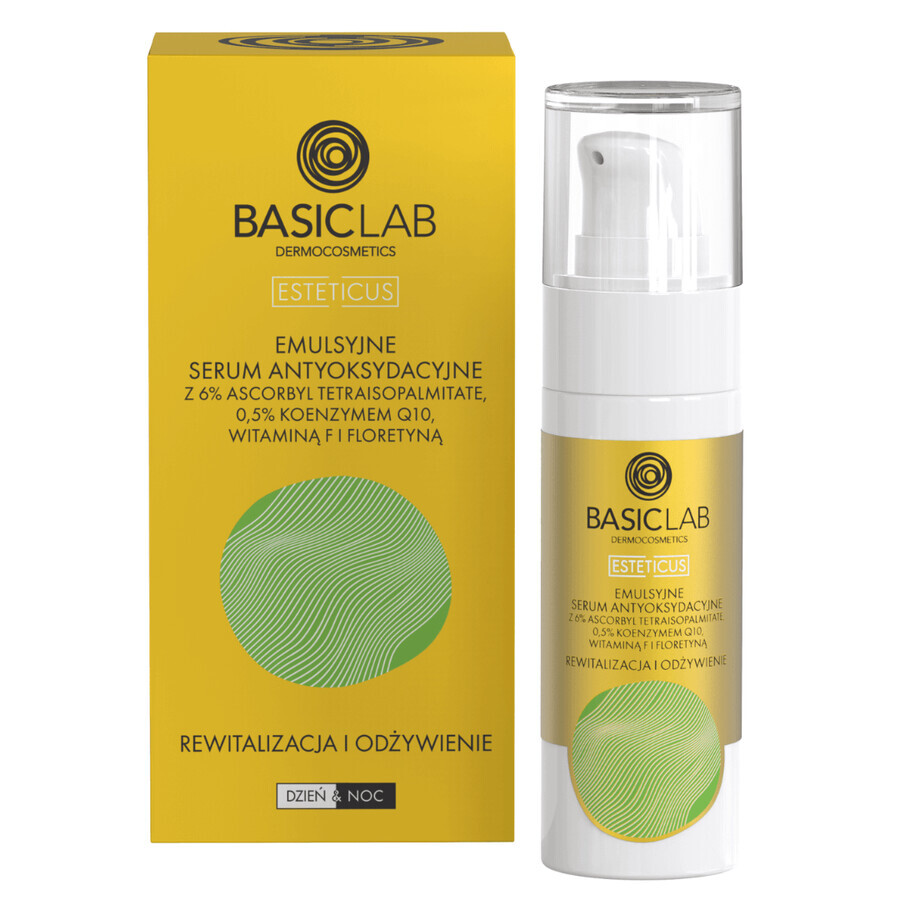 BasicLab Esteticus, emulsione siero antiossidante con vitamina C 6%, rivitalizzazione e nutrimento, 30 ml