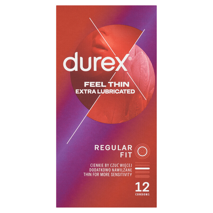 Durex Fetherlite Elite, preservativi con più lubrificante, più sottili, 12 pezzi