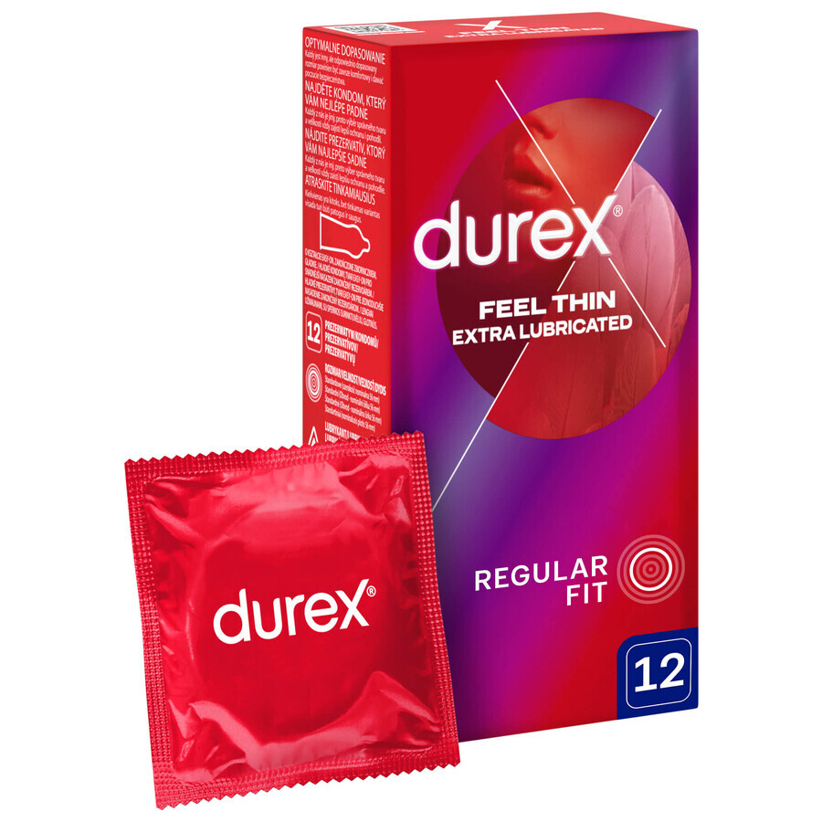 Durex Fetherlite Elite, preservativi con più lubrificante, più sottili, 12 pezzi