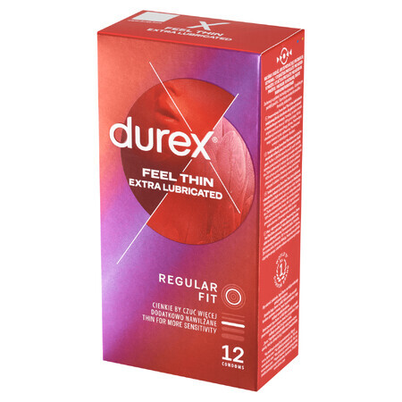 Durex Fetherlite Elite, preservativi con più lubrificante, più sottili, 12 pezzi