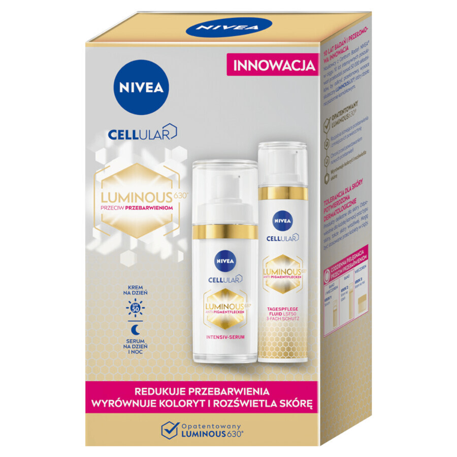 Nivea Cellular Luminous 630 Set, Tagescreme, SPF 50, 40 ml + Anti-Pigmentierungs-Gesichtsserum, 30 ml