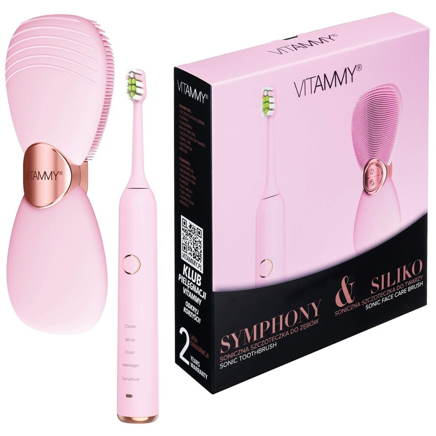 Set Vitammy Symphony &amp; Siliko, spazzolino sonico + spazzola per il viso, rosa