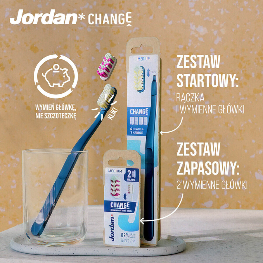 Jordan Change Toothbrush with Interchangeable Heads, Medium, 2 pcs