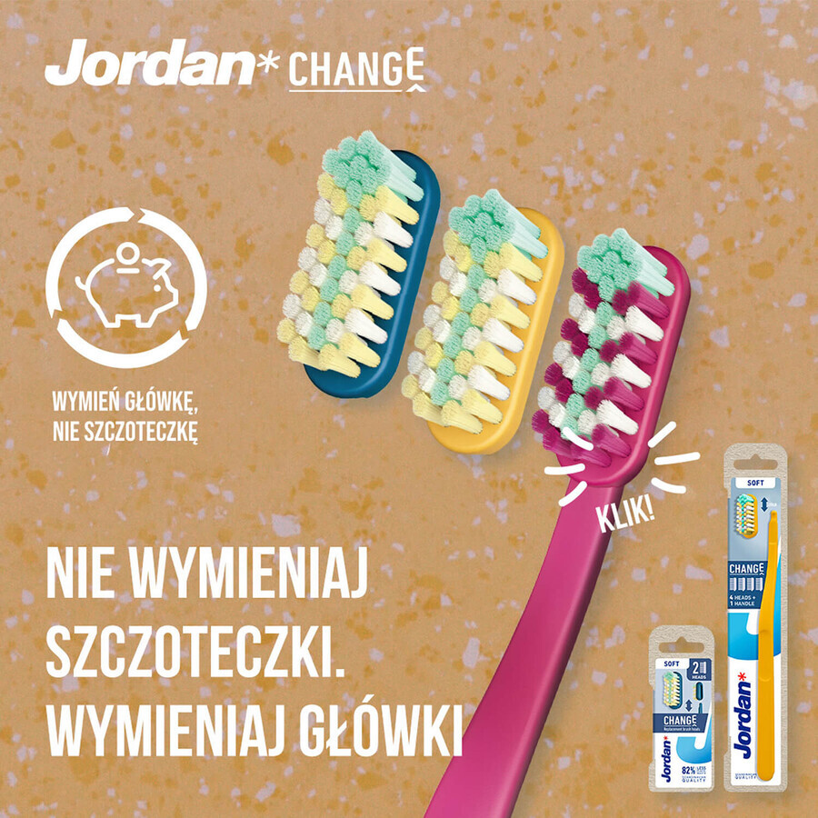 Jordan Change Toothbrush with Interchangeable Heads, Medium, 2 pcs