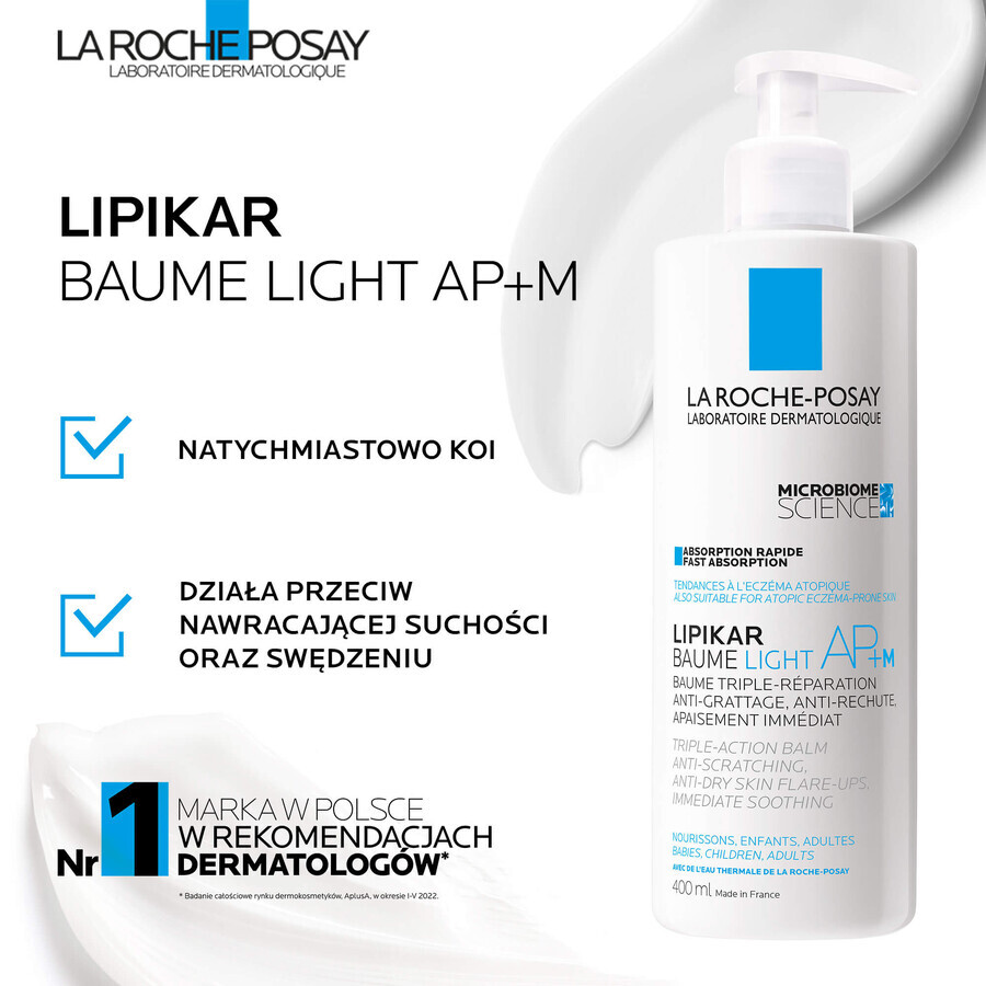 La Roche-Posay Lipikar Baume Light AP+M, lozione corpo leggera, pelle sensibile, secca, tendente all'atopia, 400 ml