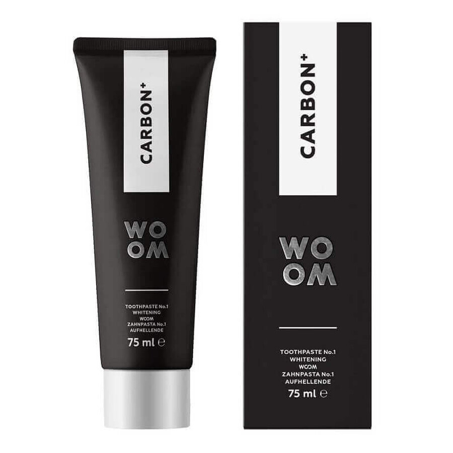 Dentifricio per lo sbiancamento con carbone attivo Carbon+, 75 ml, Woom