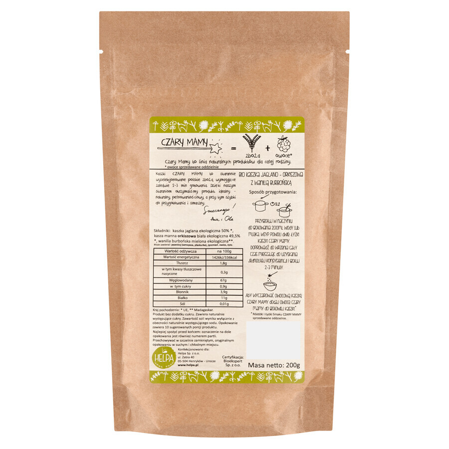 Stregoneria di mamma Helpa Bio Porridge di agnello con vaniglia bourbon, senza latticini, senza zuccheri aggiunti, 200 g