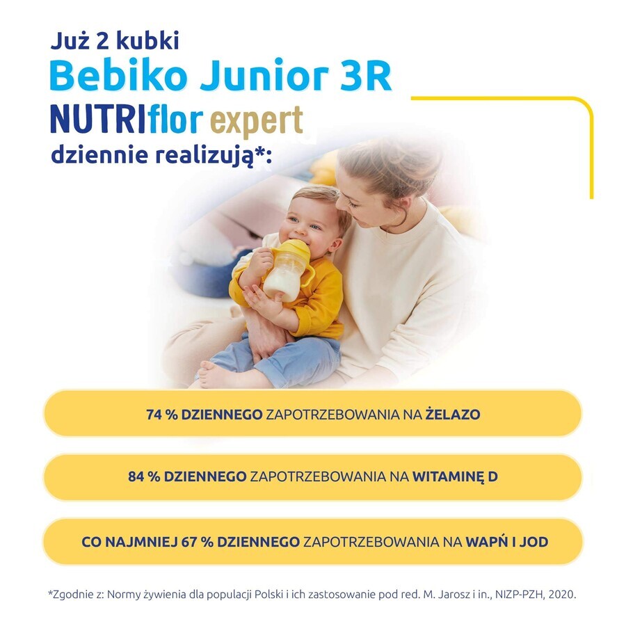 Bebiko Junior 3R Nutriflor Expert, préparation nutritive à base de lait avec du gruau de riz, plus de 1 an, 600 g