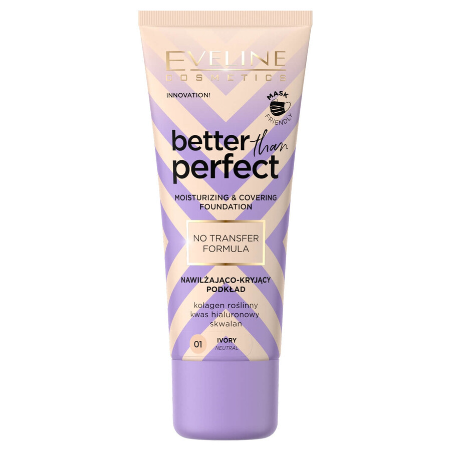 Eveline Cosmetics Better Than Perfect, base de maquillaje hidratante y cubriente, nº 01, marfil, 30 ml