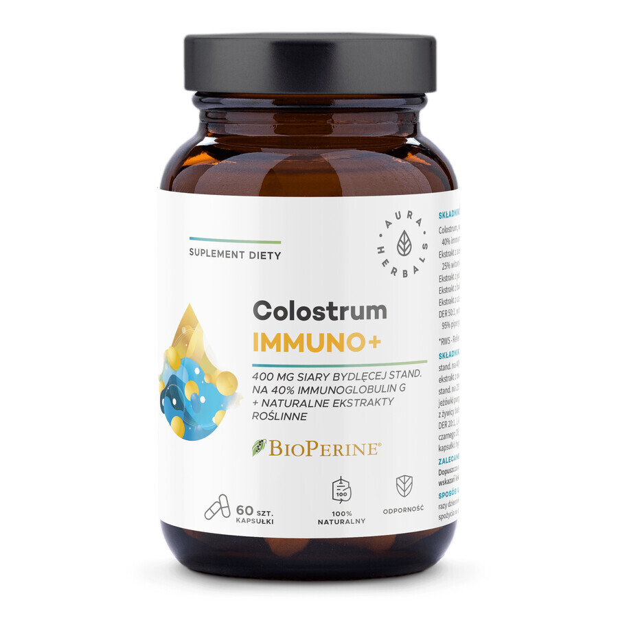 Aura Herbals Colostrum Immuno + BioPerine, 60 gélules